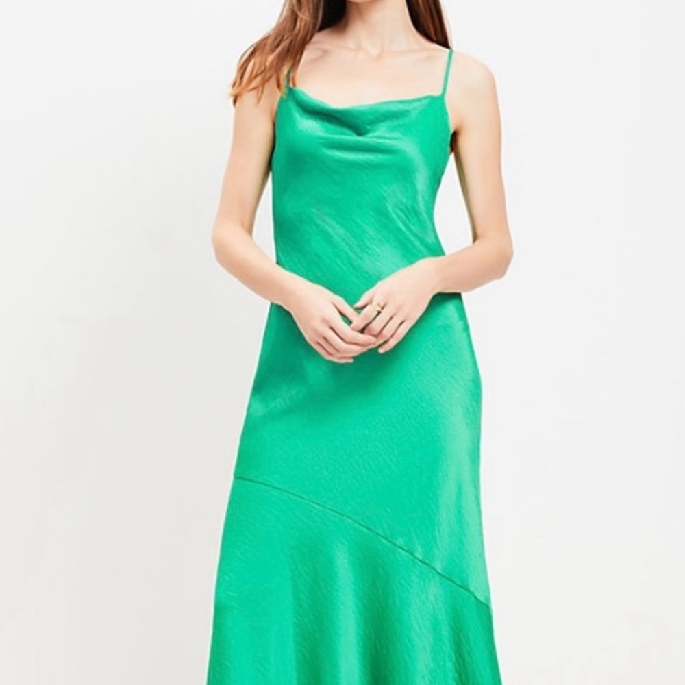 LOFT Green Slip Dress with Cowl Neck for Weddings
